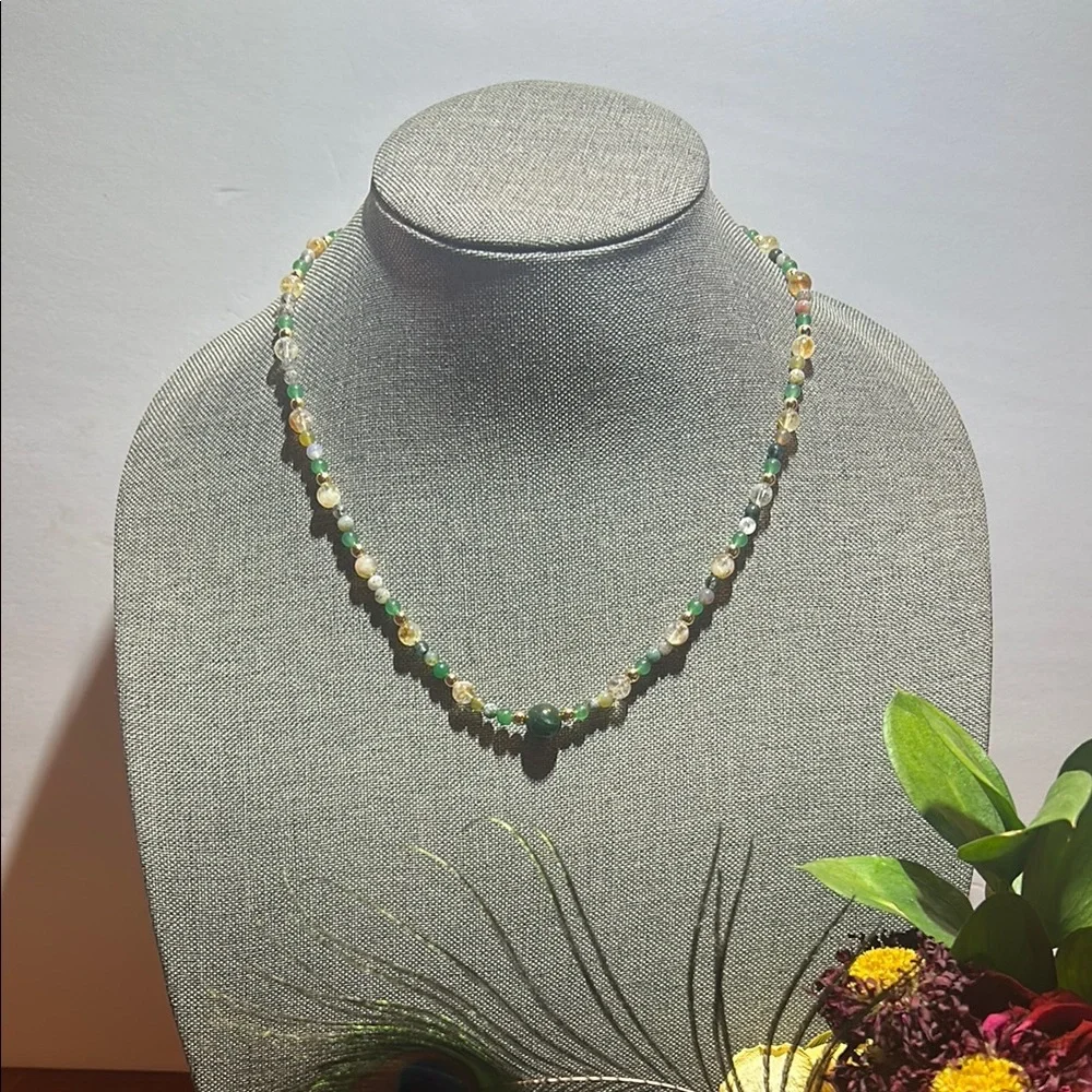 Handmade Moss Agate + Citrine + Green Aventurine Beaded Necklace * ✨